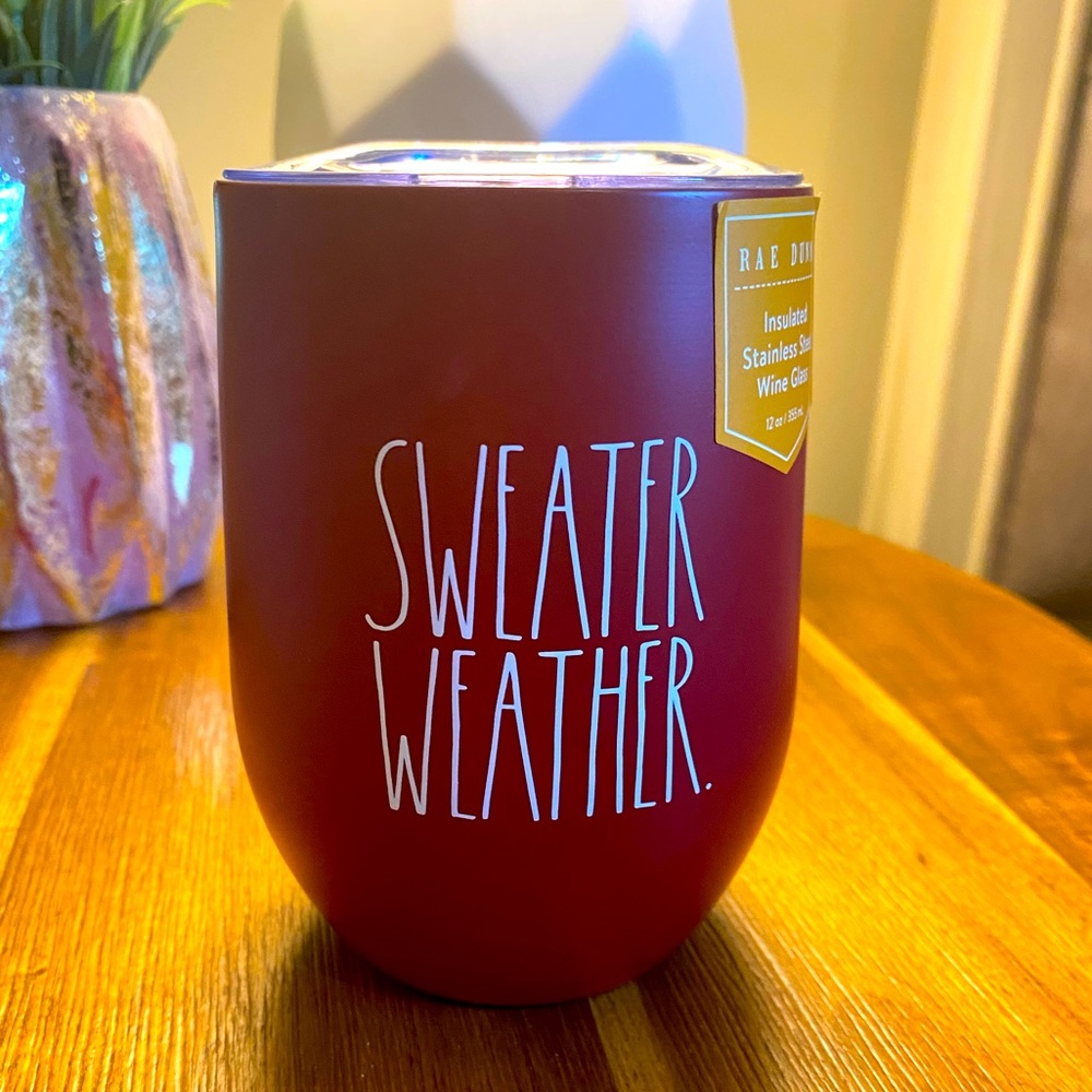 Rae Dunn Red White Sweater Weather Travel
Insulated Wine Glass Mug. NWT.